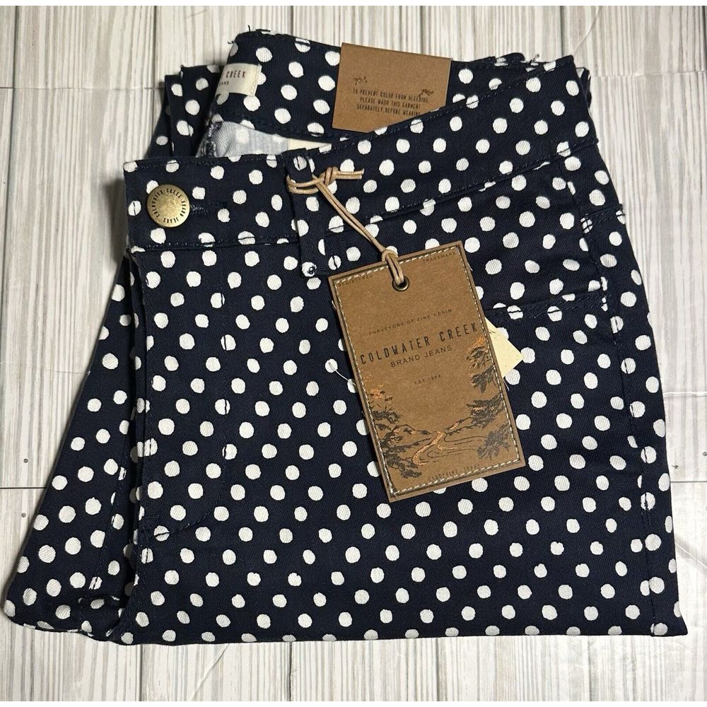 NWT Cold Water Creek‎ Seeing Spots Ankle Jean Mid Rise Size 8.  Navy/White
